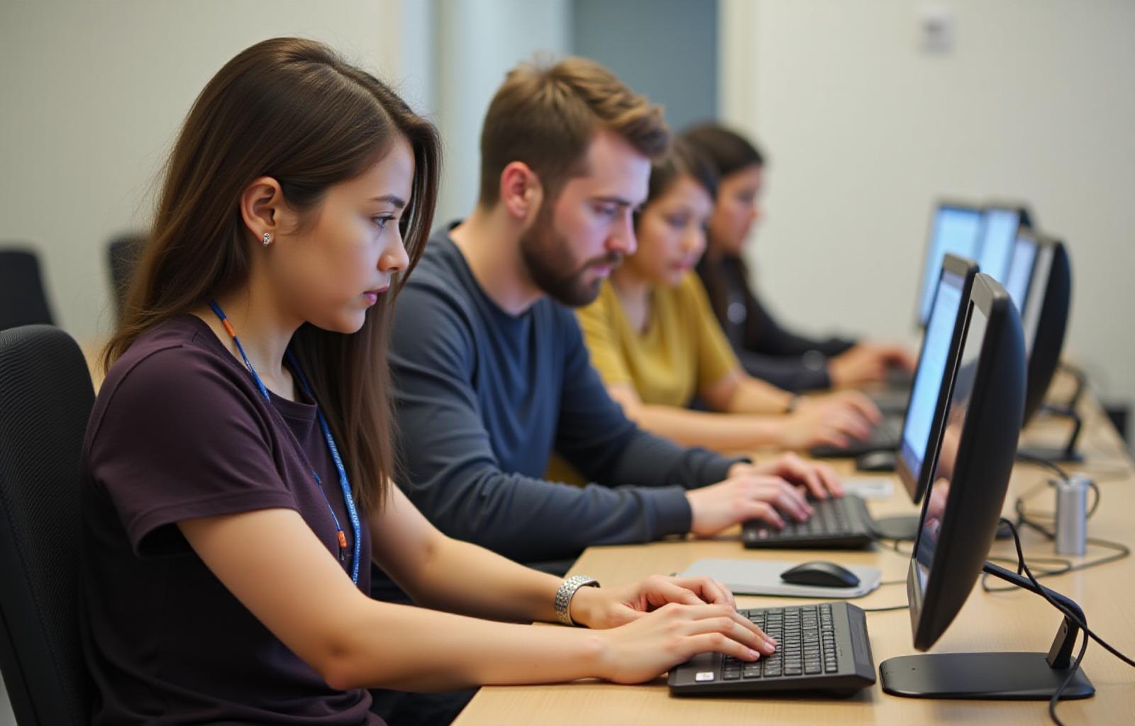 Community members using computers.